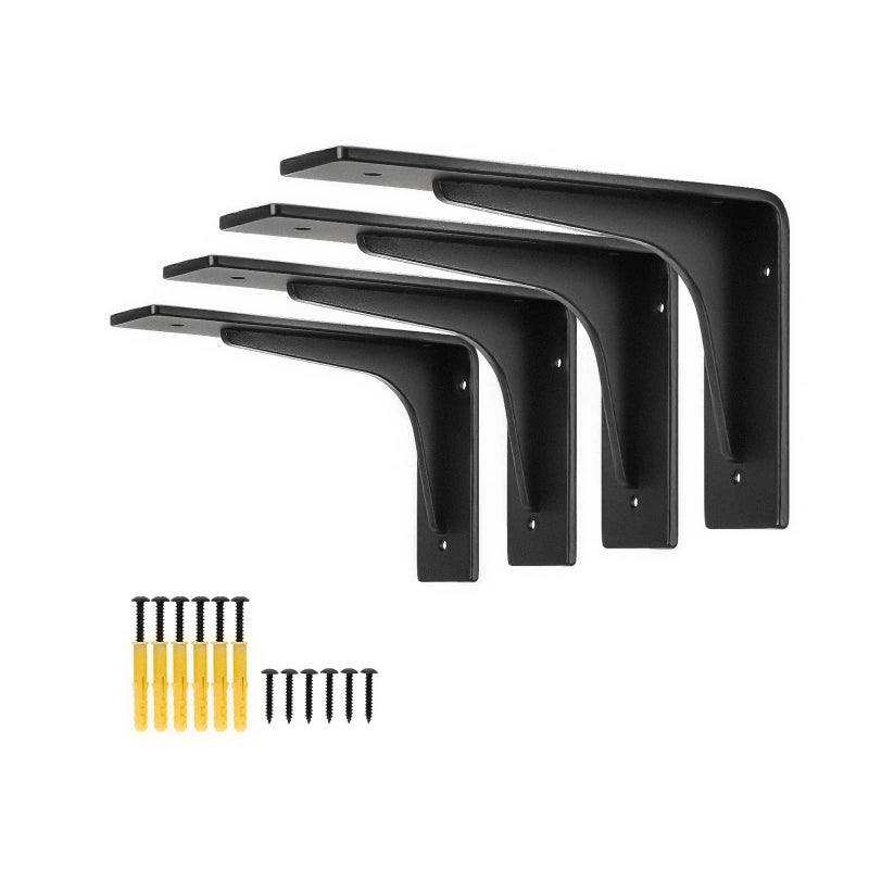 FIRMETAL 6 بوصة × 4 بوصة دعامة رف L أقواس رف أقصى تحميل 300 رطل من سبيكة معدنية عالية التحمل دعامة رف عالية القوة متضمنة أدوات تثبيت كونترتوب حزمة من 4. (6 بوصة × 4 بوصة) - Image 1